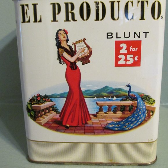 Vtg El Producto Blunt Cigar Tin 2 for 25 Cents Cigar Tobacco Tin w Lid - Empty - Picture 4 of 16